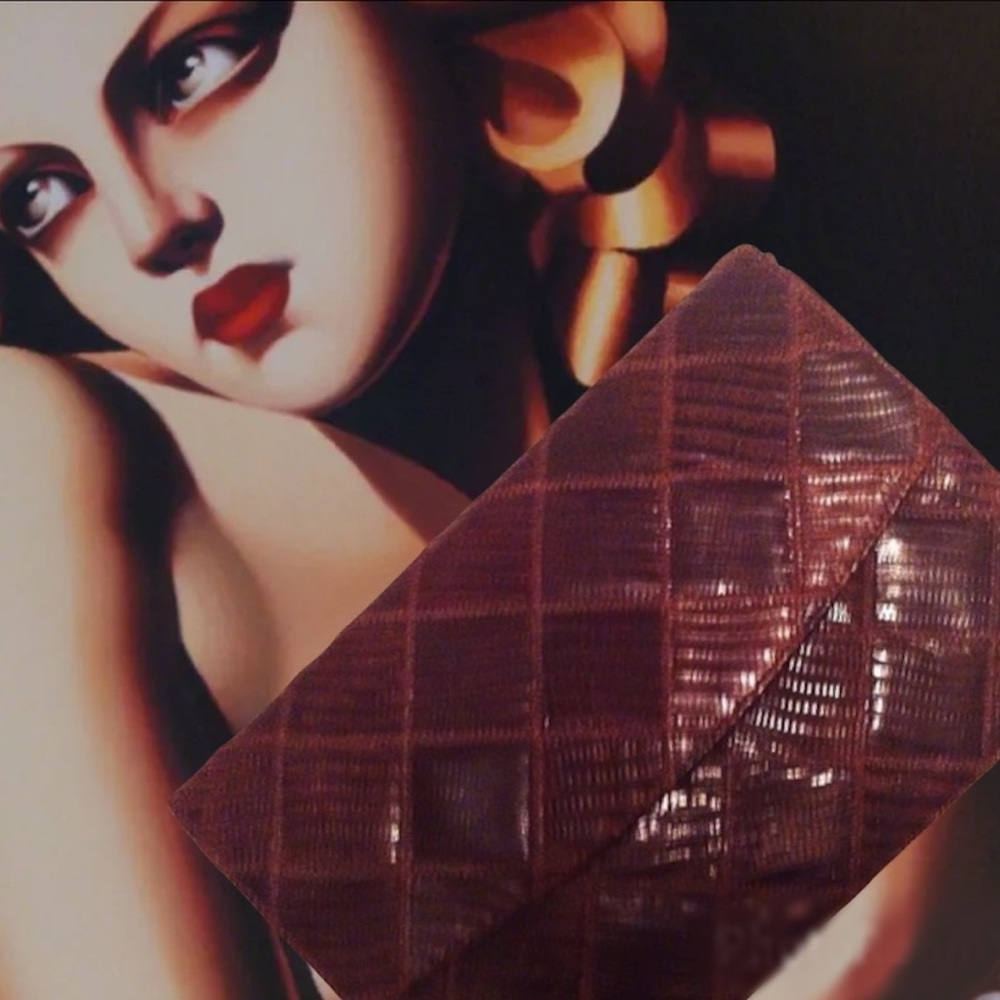 Alligator brown clutch bag